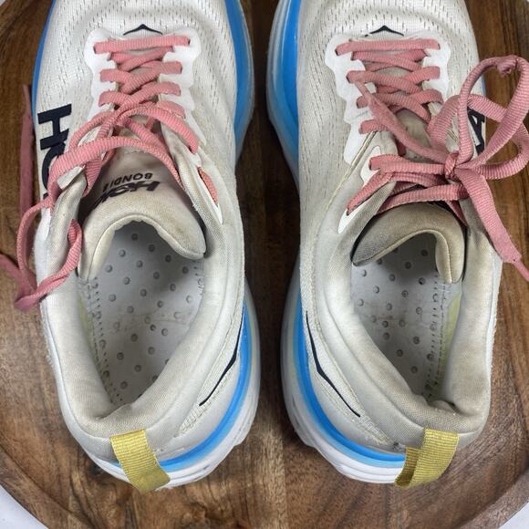 Hoka One One Bondi 8 Womens White Blue Size 9 Athletic Running Shoes 1127952 BSW - Picture 7 of 12